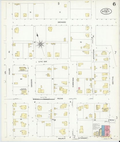 Sanborn Fire Insurance Map from Bowie, Montague County, Texas (1908), Sheet #0006 - Historic Sanborn Fire Insurance Map Print, vintage old map wall art, antique decor, genealogy gift, Texas Texas map