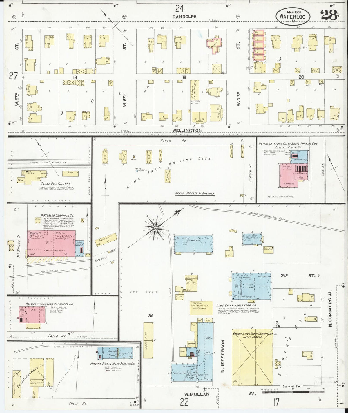 Sanborn Fire Insurance Map from Waterloo, Black Hawk County, Iowa (1906), Sheet #0028 - Historic Sanborn Fire Insurance Map Print, vintage old map wall art