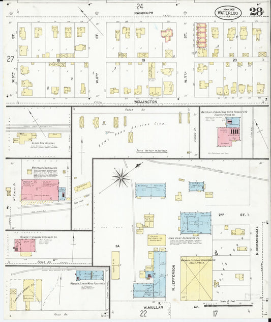 Sanborn Fire Insurance Map from Waterloo, Black Hawk County, Iowa (1906), Sheet #0028 - Historic Sanborn Fire Insurance Map Print, vintage old map wall art