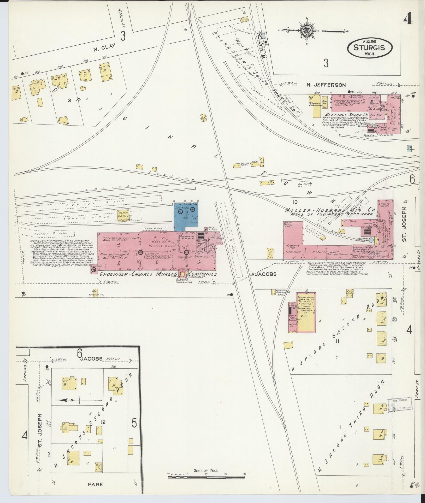 Sanborn Fire Insurance Map from Sturgis, Saint Joseph County, Michigan (1911), Sheet #0004 - Historic Sanborn Fire Insurance Map Print, vintage old map wall art, antique decor, genealogy gift, Michigan Michigan map