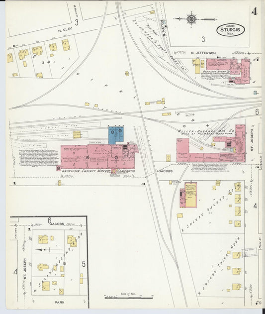 Sanborn Fire Insurance Map from Sturgis, Saint Joseph County, Michigan (1911), Sheet #0004 - Historic Sanborn Fire Insurance Map Print, vintage old map wall art, antique decor, genealogy gift, Michigan Michigan map