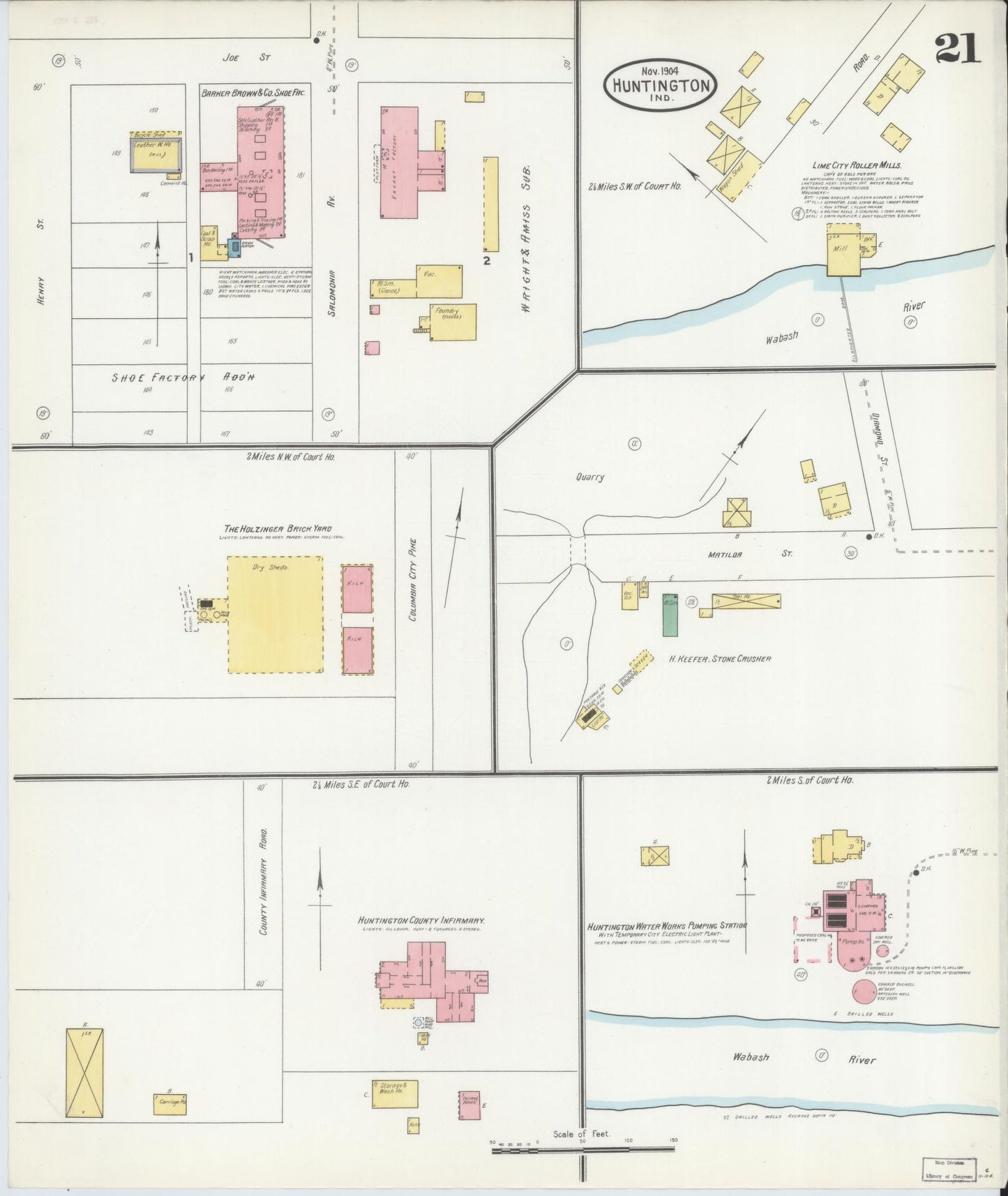 Sanborn Fire Insurance Map from Huntington, Huntington County, Indiana (1904), Sheet #0021 - Complete Map Set gallery image, historic Sanborn map, vintage wall art, Indiana Indiana