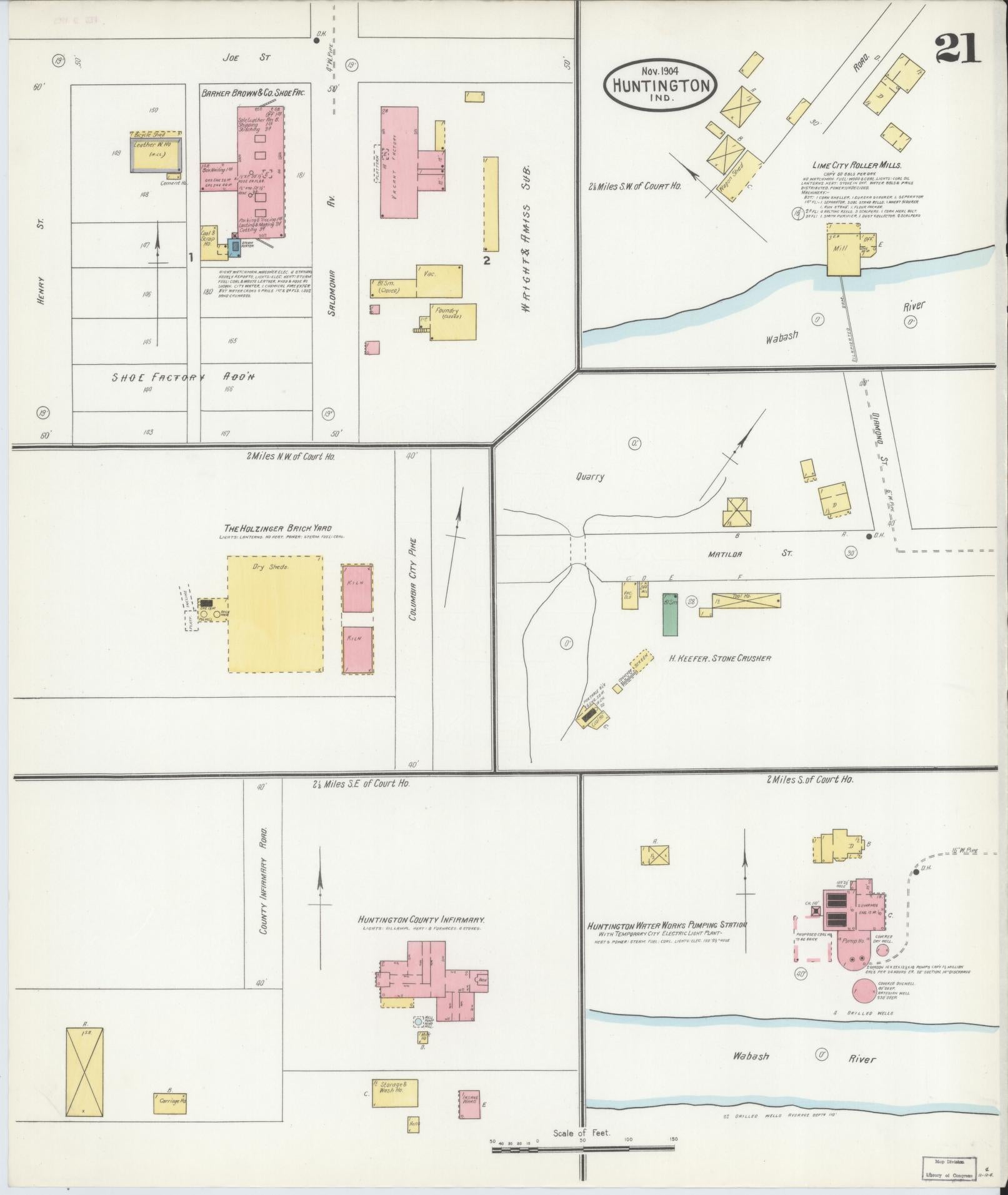 Sanborn Fire Insurance Map from Huntington, Huntington County, Indiana (1904), Sheet #0021 - Complete Map Set gallery image, historic Sanborn map, vintage wall art, Indiana Indiana