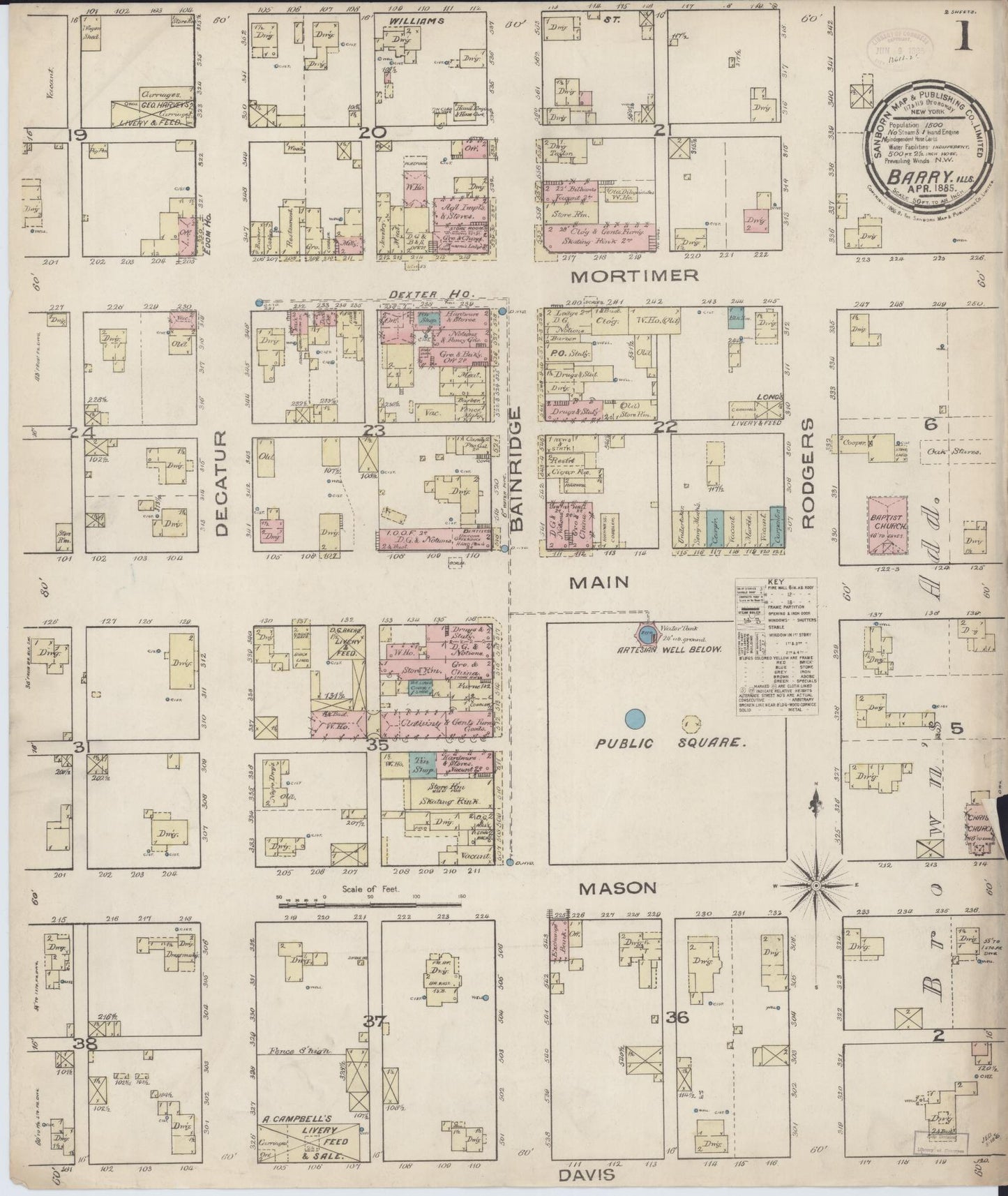 Sanborn Fire Insurance Map from Barry, Pike County, Illinois (1885), Sheet #0001 - Historic Sanborn Fire Insurance Map Print, vintage old map wall art, antique decor, genealogy gift, Illinois Illinois map