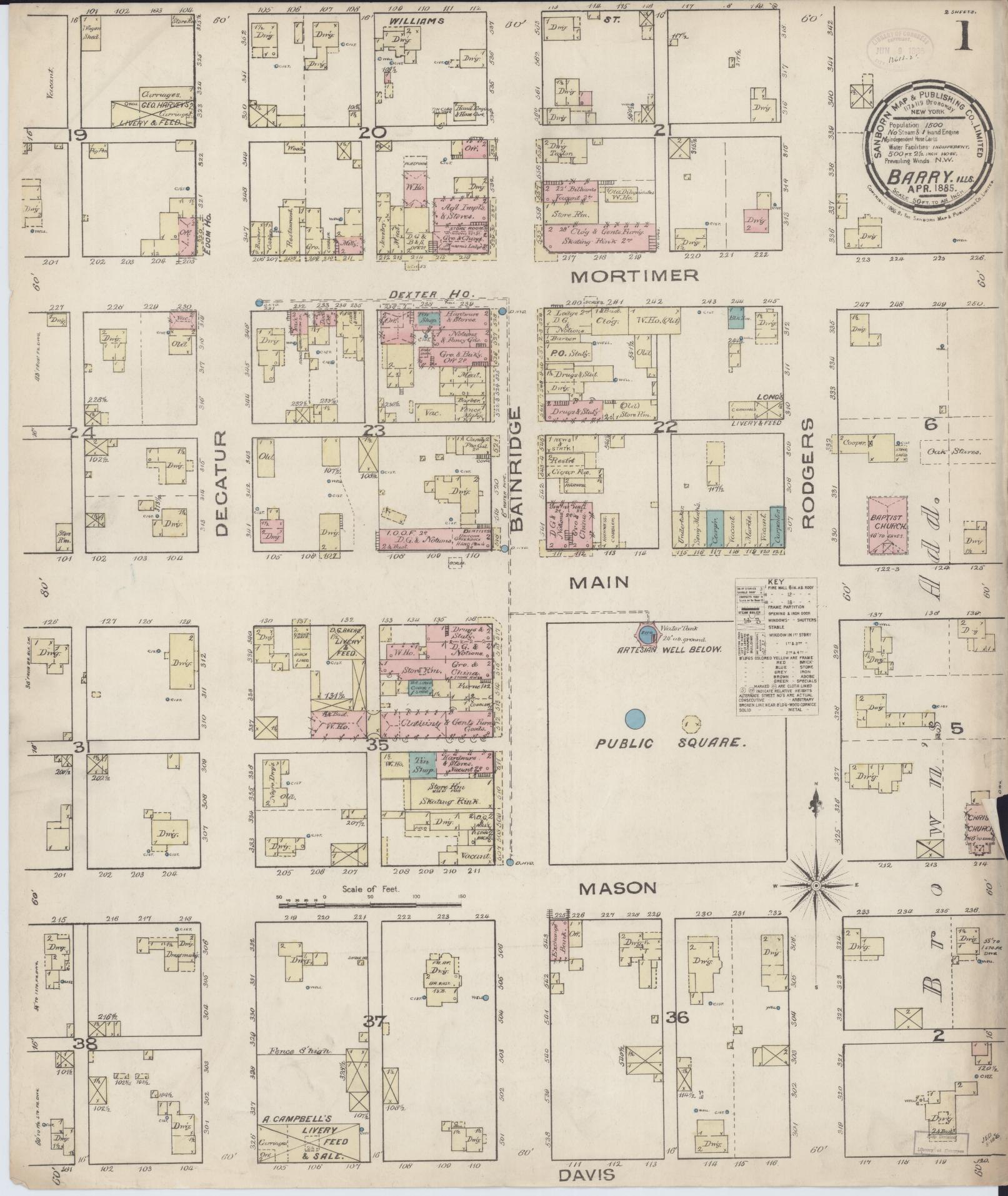 Sanborn Fire Insurance Map from Barry, Pike County, Illinois (1885), Sheet #0001 - Historic Sanborn Fire Insurance Map Print, vintage old map wall art, antique decor, genealogy gift, Illinois Illinois map