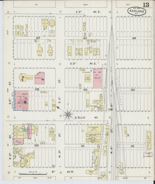 Sanborn Fire Insurance Map from Ashland, Ashland County, Wisconsin (1890), Sheet #0013 - Historic Sanborn Fire Insurance Map Print, vintage old map wall art, antique decor, genealogy gift, Wisconsin Wisconsin map