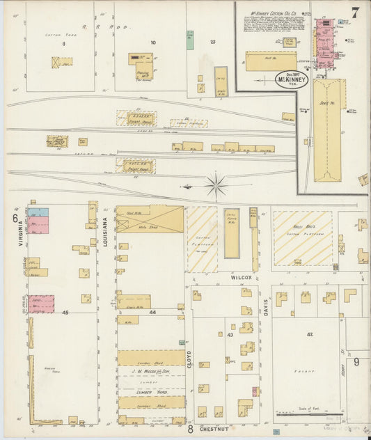 Sanborn Fire Insurance Map from McKinney, Collin County, Texas (1897), Sheet #0007 - Historic Sanborn Fire Insurance Map Print, vintage old map wall art, antique decor, genealogy gift, Texas Texas map