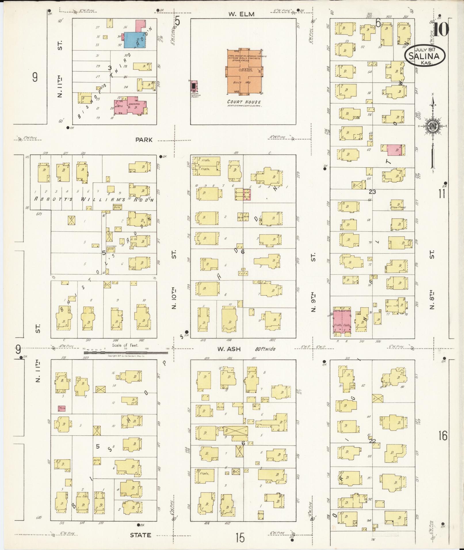 Sanborn Fire Insurance Map from Salina, Saline County, Kansas (1917), Sheet #0010 - Complete Map Set gallery image, historic Sanborn map, vintage wall art, Kansas Kansas
