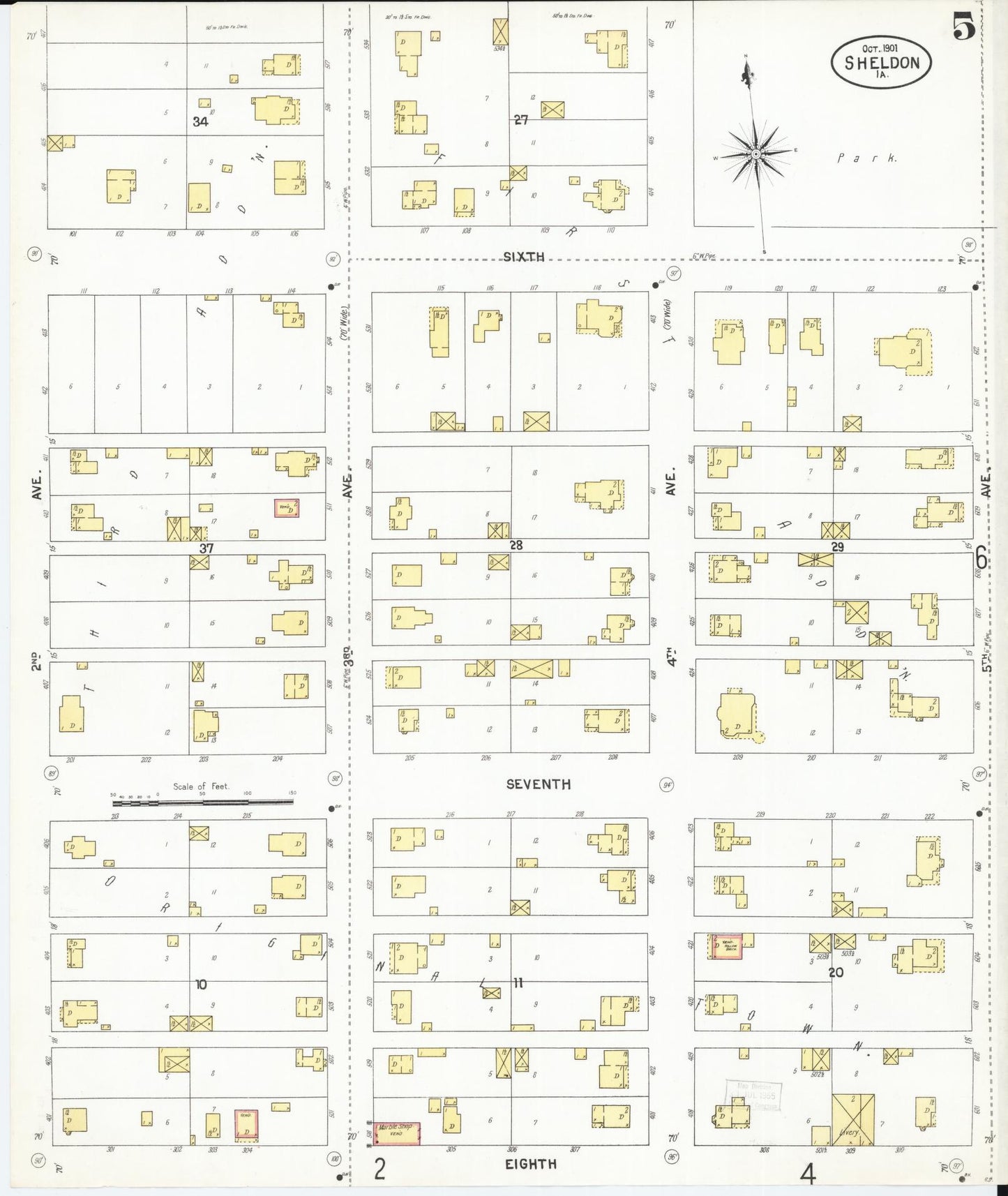 Sanborn Fire Insurance Map from Sheldon, O'Brien County, Iowa (1901), Sheet #0005 - Historic Sanborn Fire Insurance Map Print