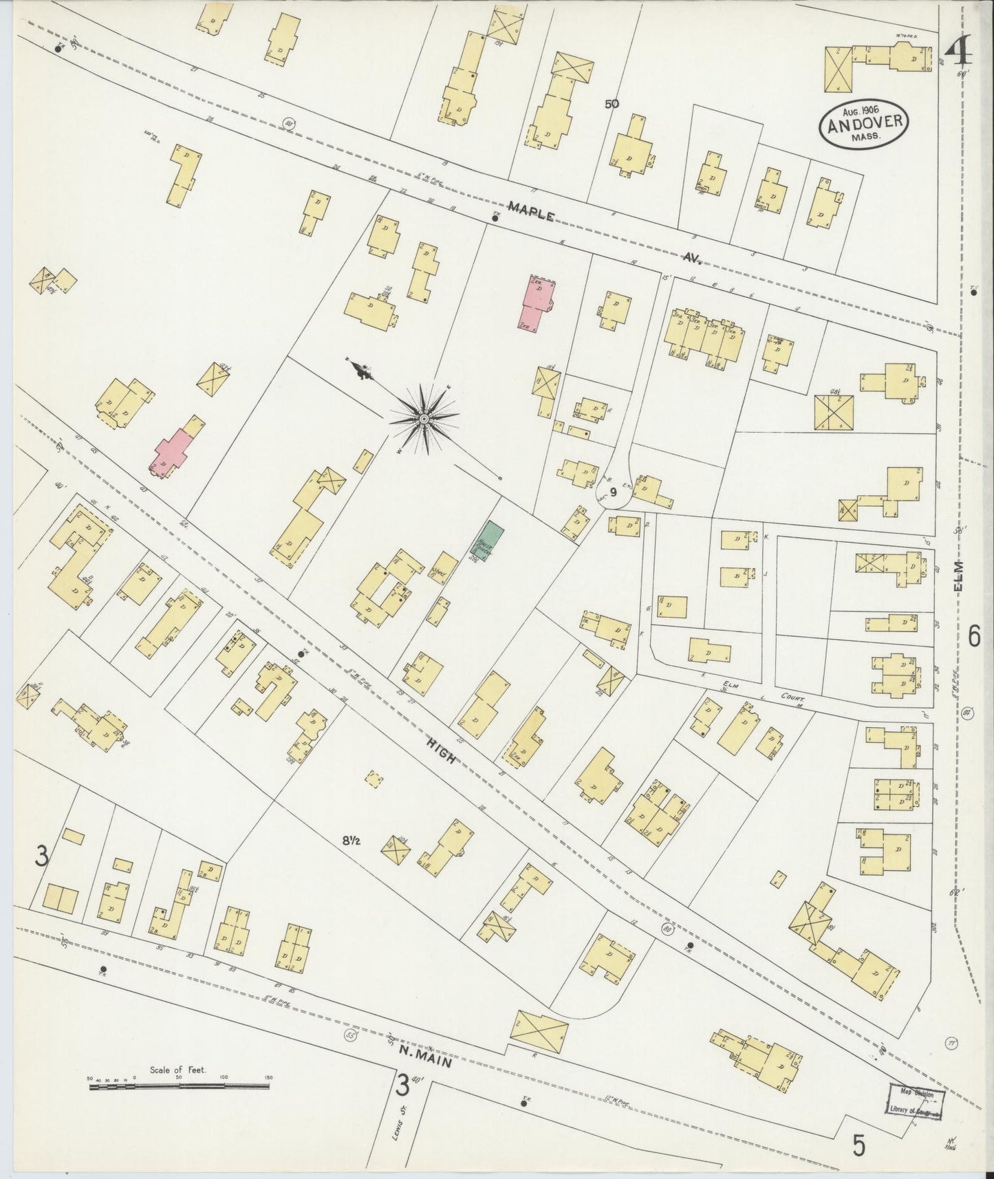 Sanborn Fire Insurance Map from Andover, Essex County, Massachusetts (1906), Sheet #0004 - Complete Map Set gallery image, historic Sanborn map, vintage wall art, Massachusetts Massachusetts