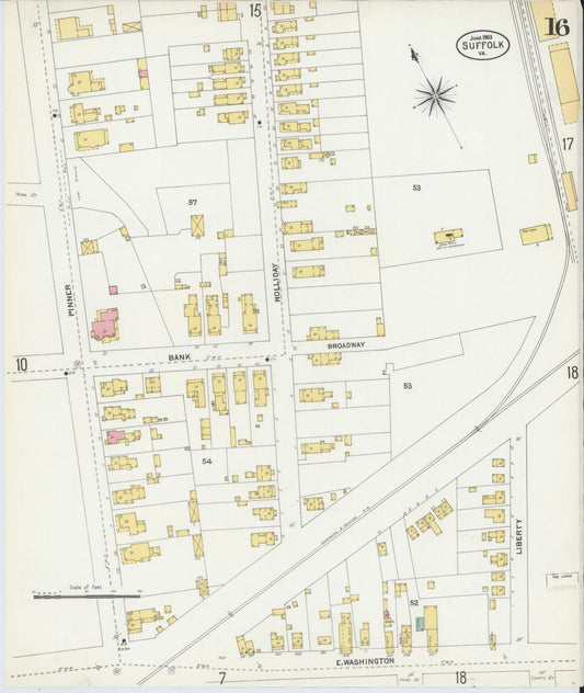 Sanborn Fire Insurance Map from Suffolk, Independent Cities, Virginia (1903), Sheet #0016 - Historic Sanborn Fire Insurance Map Print, vintage old map wall art, antique decor, genealogy gift, Virginia Virginia map