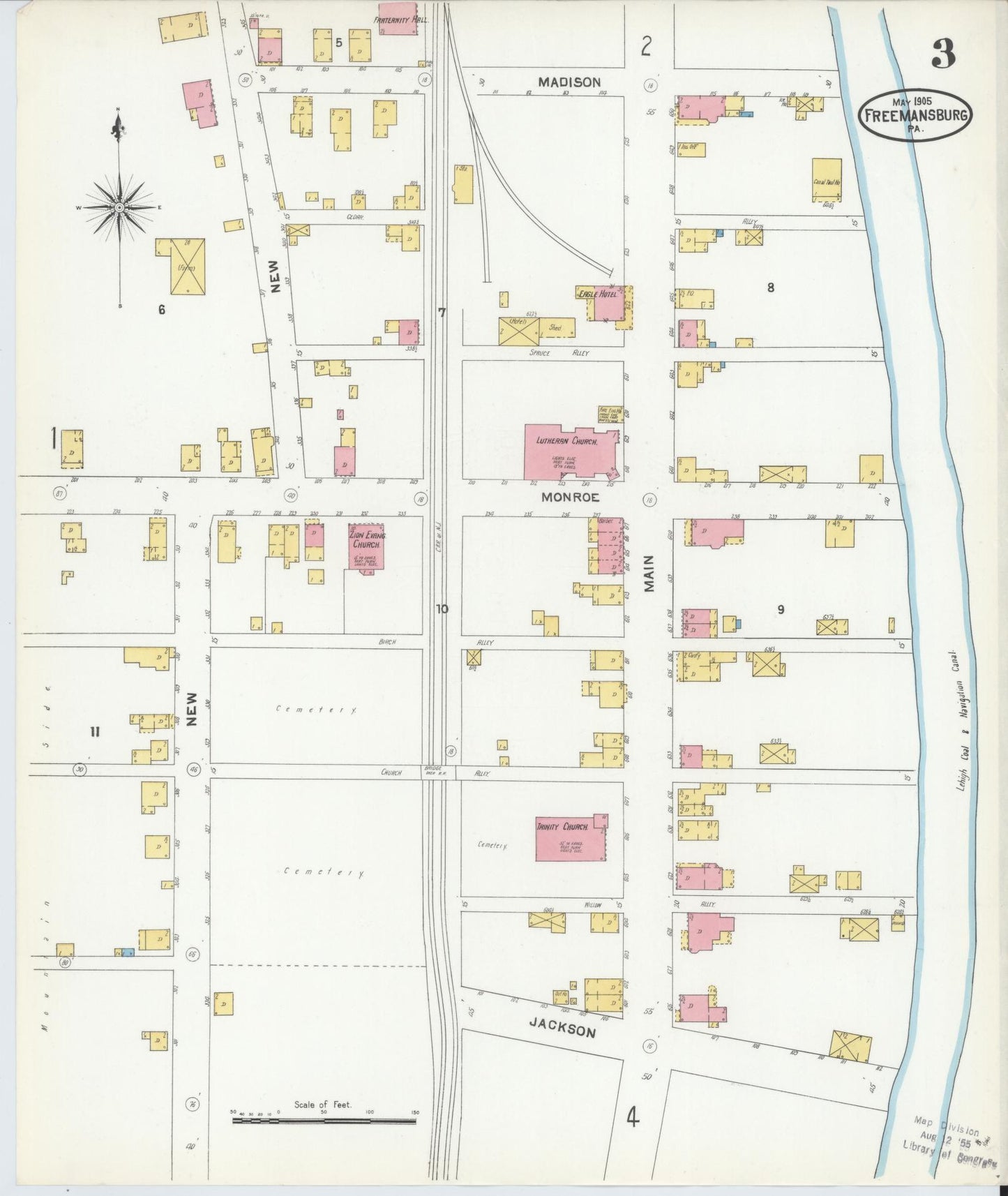 Sanborn Fire Insurance Map from Freemansburg, Northampton County, Pennsylvania (1905), Sheet #0003 - Historic Sanborn Fire Insurance Map Print, vintage old map wall art, antique decor, genealogy gift, Pennsylvania Pennsylvania map