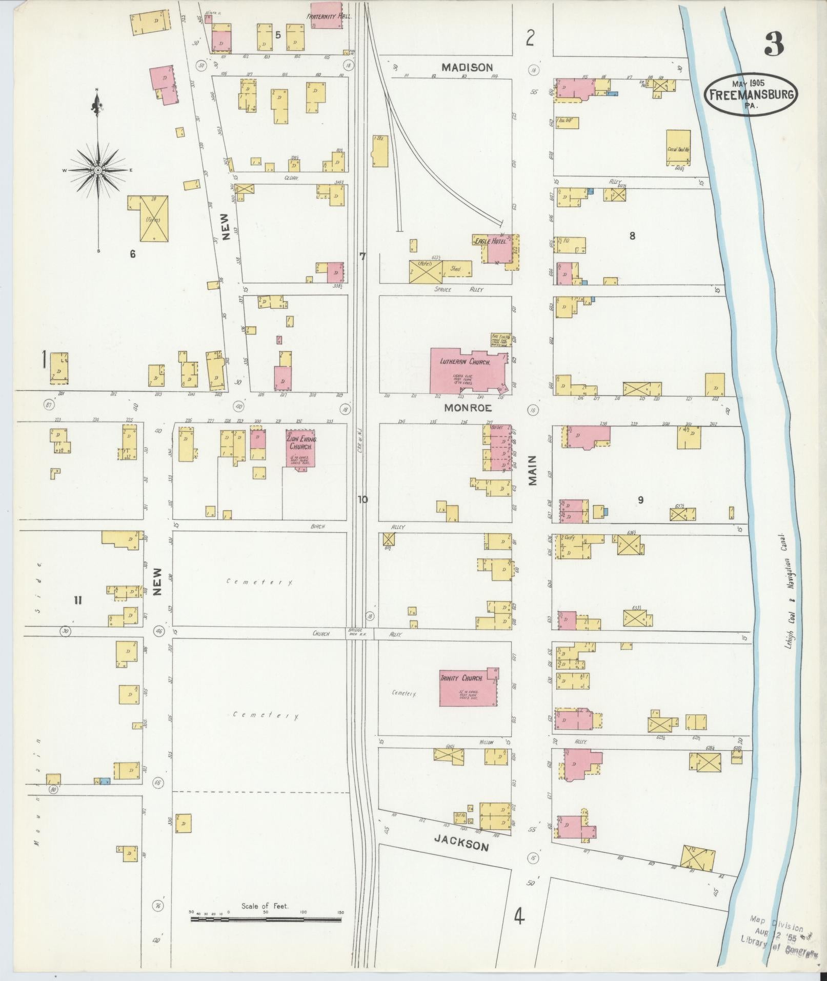 Sanborn Fire Insurance Map from Freemansburg, Northampton County, Pennsylvania (1905), Sheet #0003 - Historic Sanborn Fire Insurance Map Print, vintage old map wall art, antique decor, genealogy gift, Pennsylvania Pennsylvania map