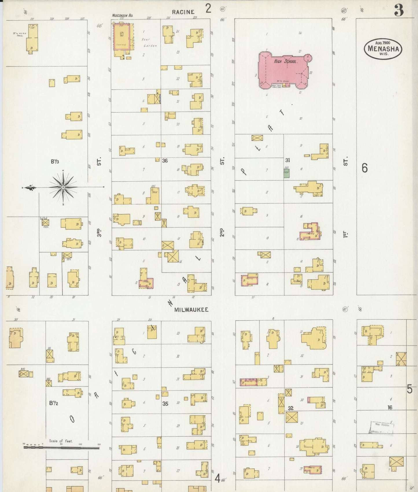 Sanborn Fire Insurance Map from Menasha, Winnebago County, Wisconsin (1900), Sheet #0003 - Historic Sanborn Fire Insurance Map Print, vintage old map wall art, antique decor, genealogy gift, Wisconsin Wisconsin map