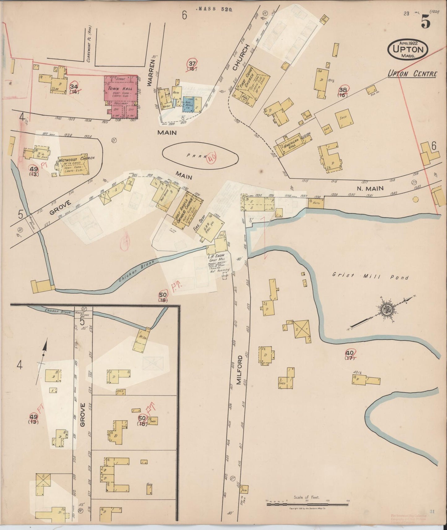 Sanborn Fire Insurance Map from Upton, Worcester County, Massachusetts (1945), Sheet #0005 - Complete Map Set gallery image, historic Sanborn map, vintage wall art, Massachusetts Massachusetts
