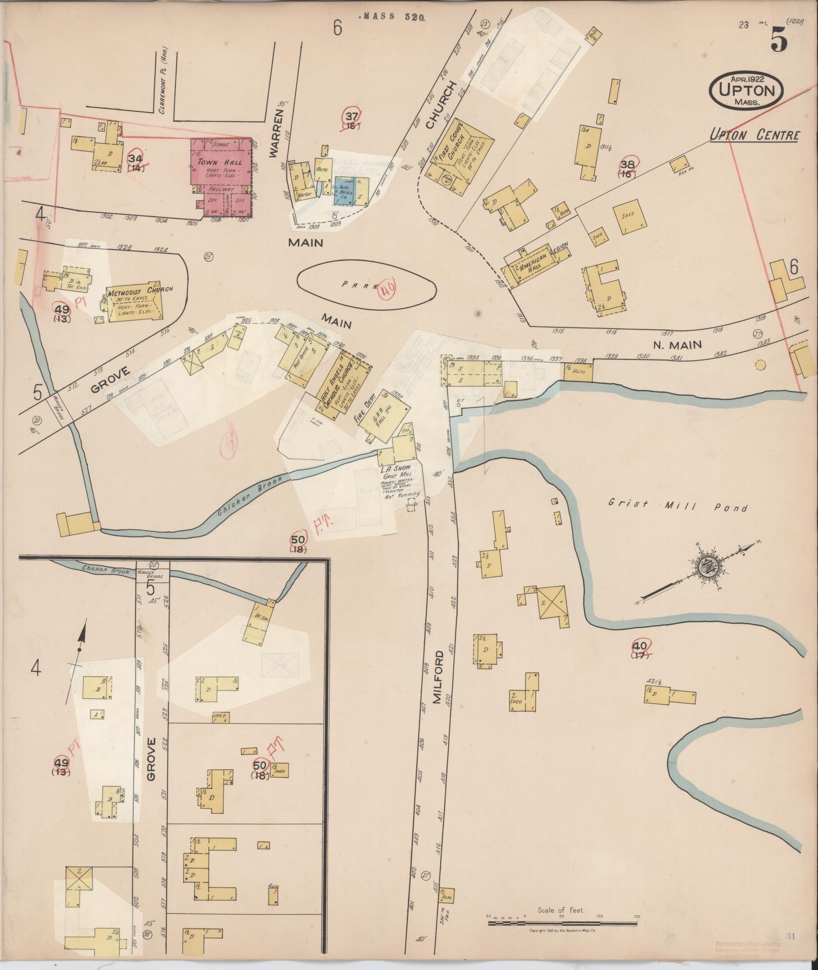 Sanborn Fire Insurance Map from Upton, Worcester County, Massachusetts (1945), Sheet #0005 - Complete Map Set gallery image, historic Sanborn map, vintage wall art, Massachusetts Massachusetts