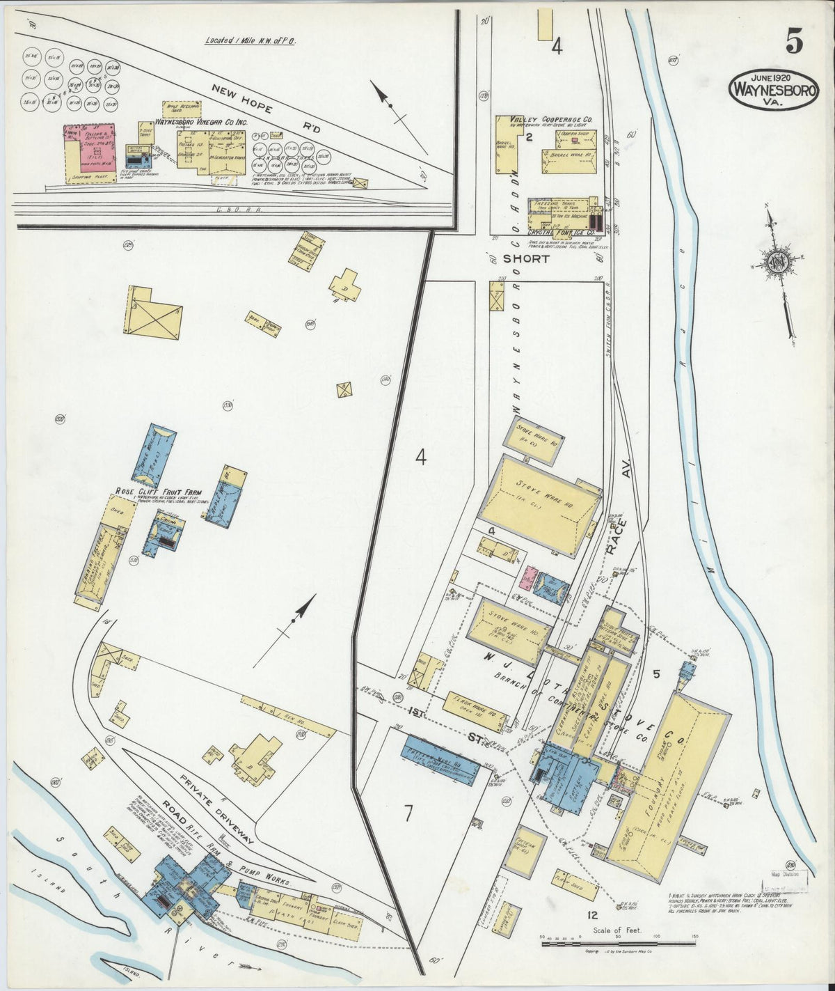 Sanborn Fire Insurance Map from Waynesboro, Independent Cities, Virginia (1920), Sheet #0005 - Complete Map Set gallery image, historic Sanborn map, vintage wall art, Virginia Virginia