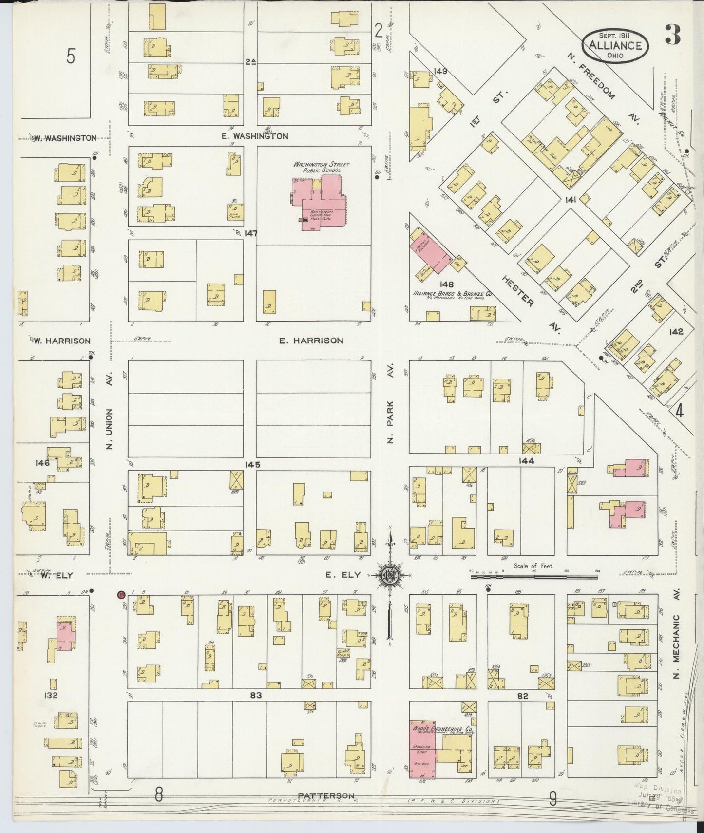 Sanborn Fire Insurance Map from Alliance, Stark County, Ohio (1911), Sheet #0003 - Historic Sanborn Fire Insurance Map Print, vintage old map wall art, antique decor, genealogy gift, Ohio Ohio map