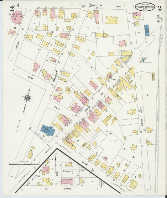 Sanborn Fire Insurance Map from Yellow Springs, Greene County, Ohio (1924), Sheet #0002 - Historic Sanborn Fire Insurance Map Print, vintage old map wall art, antique decor, genealogy gift, Ohio Ohio map