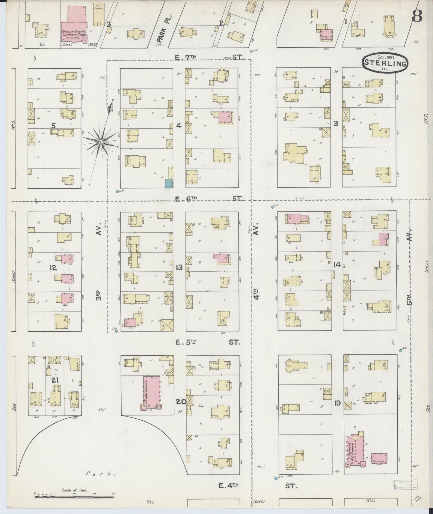 Sanborn Fire Insurance Map from Sterling, Whiteside County, Illinois (1891), Sheet #0008 - Historic Sanborn Fire Insurance Map Print, vintage old map wall art, antique decor, genealogy gift, Illinois Illinois map