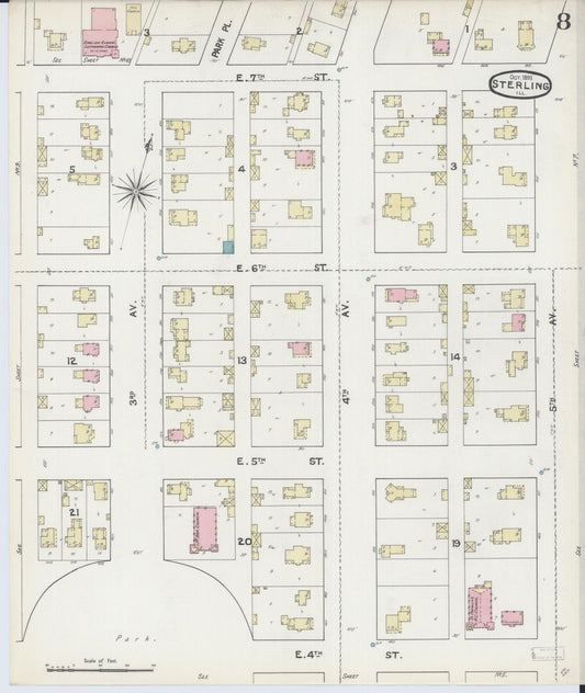Sanborn Fire Insurance Map from Sterling, Whiteside County, Illinois (1891), Sheet #0008 - Historic Sanborn Fire Insurance Map Print, vintage old map wall art, antique decor, genealogy gift, Illinois Illinois map