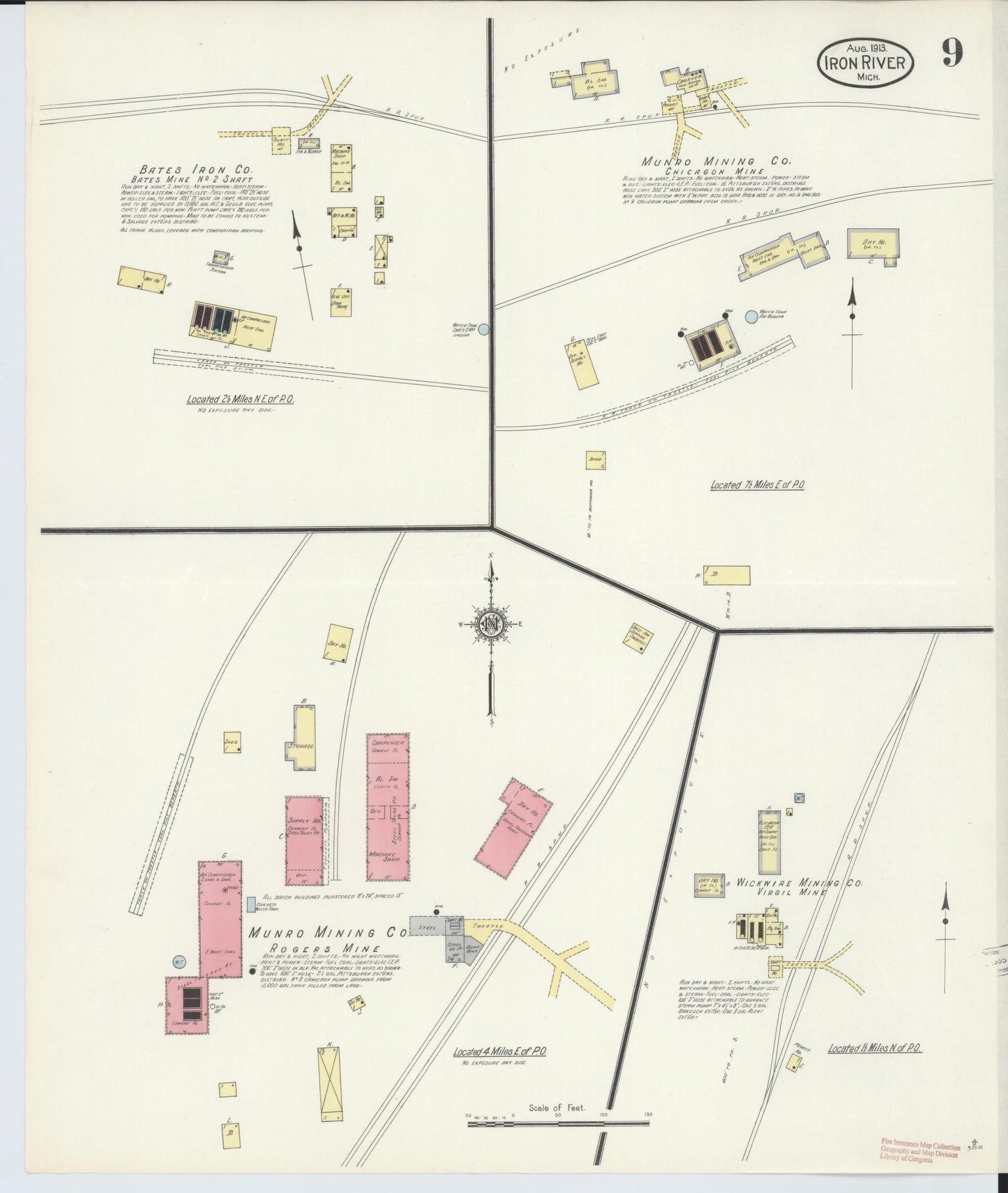 Sanborn Fire Insurance Map from Iron River, Iron County, Michigan (1913), Sheet #0009 - Complete Map Set gallery image, historic Sanborn map, vintage wall art, Michigan Michigan