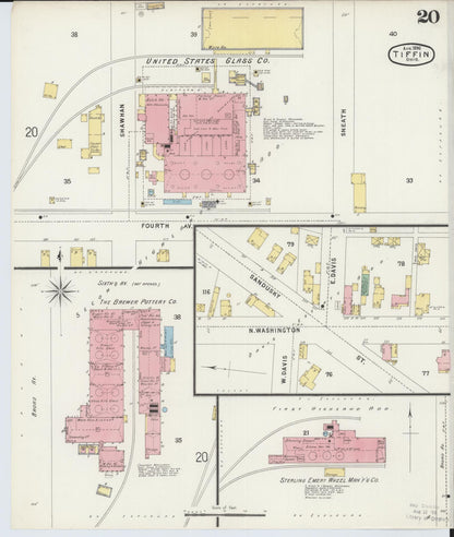 Sanborn Fire Insurance Map from Tiffin, Seneca County, Ohio (1896), Sheet #0020 - Historic Sanborn Fire Insurance Map Print, vintage old map wall art, antique decor, genealogy gift, Ohio Ohio map