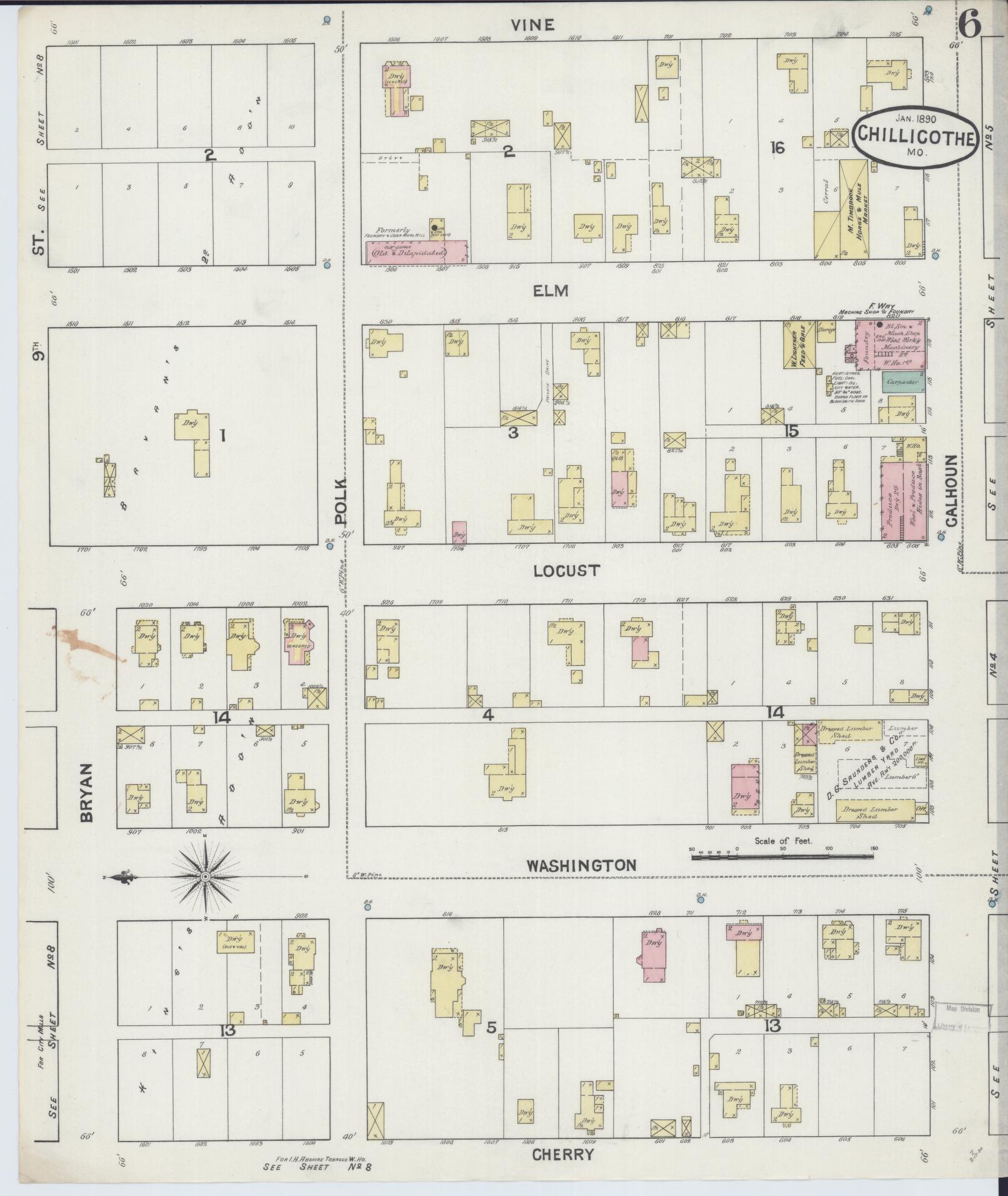 Sanborn Fire Insurance Map from Chillicothe, Livingston County, Missouri (1890), Sheet #0006 - Complete Map Set gallery image, historic Sanborn map, vintage wall art, Missouri Missouri