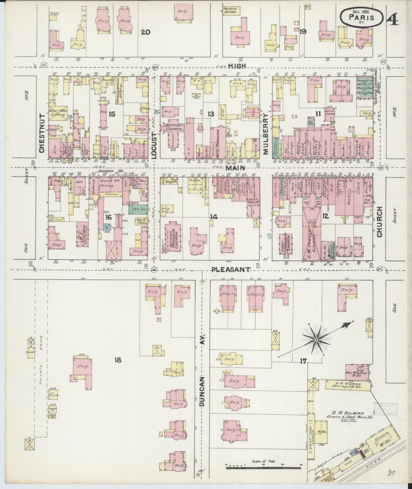 Sanborn Fire Insurance Map from Paris, Bourbon County, Kentucky (1890), Sheet #0004 - Complete Map Set gallery image, historic Sanborn map, vintage wall art, Kentucky Kentucky