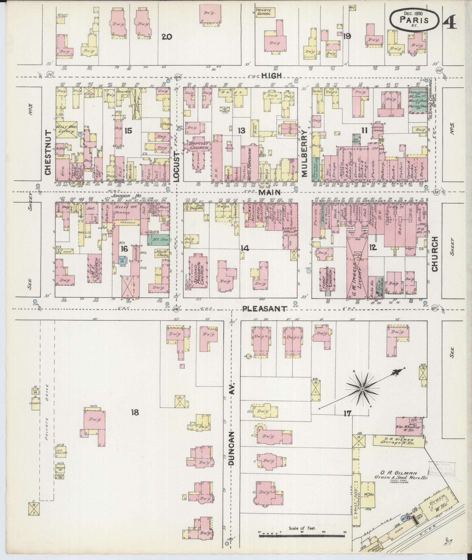 Sanborn Fire Insurance Map from Paris, Bourbon County, Kentucky (1890), Sheet #0004 - Complete Map Set gallery image, historic Sanborn map, vintage wall art, Kentucky Kentucky