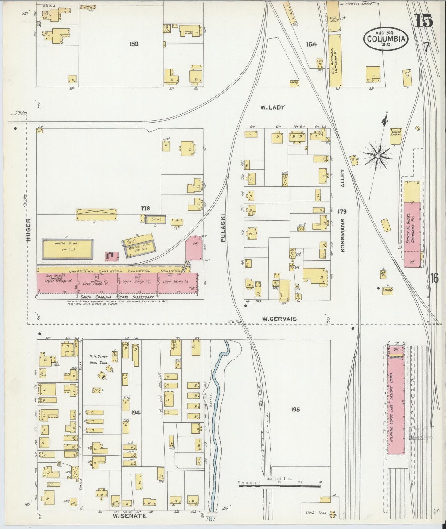 Sanborn Fire Insurance Map from Columbia, Richland County, South Carolina (1904), Sheet #0015 - Complete Map Set gallery image, historic Sanborn map, vintage wall art, South Carolina South Carolina