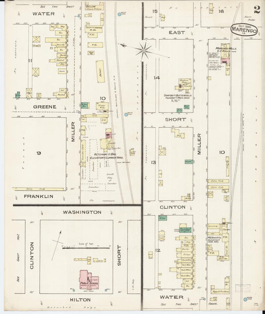 Sanborn Fire Insurance Map from Marengo, Iowa County, Iowa (1885), Sheet #0002 - Historic Sanborn Fire Insurance Map Print, vintage old map wall art