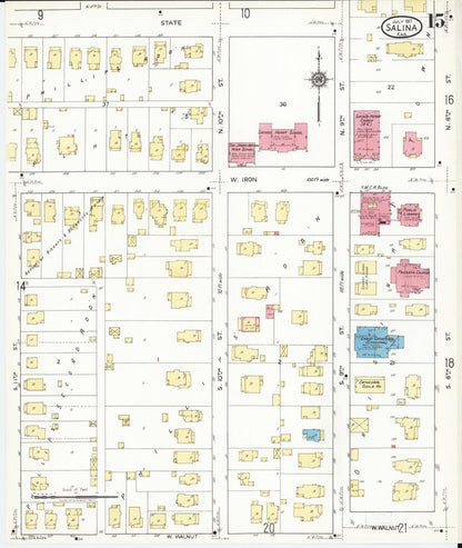 Sanborn Fire Insurance Map from Salina, Saline County, Kansas (1917), Sheet #0015 - Complete Map Set gallery image, historic Sanborn map, vintage wall art, Kansas Kansas