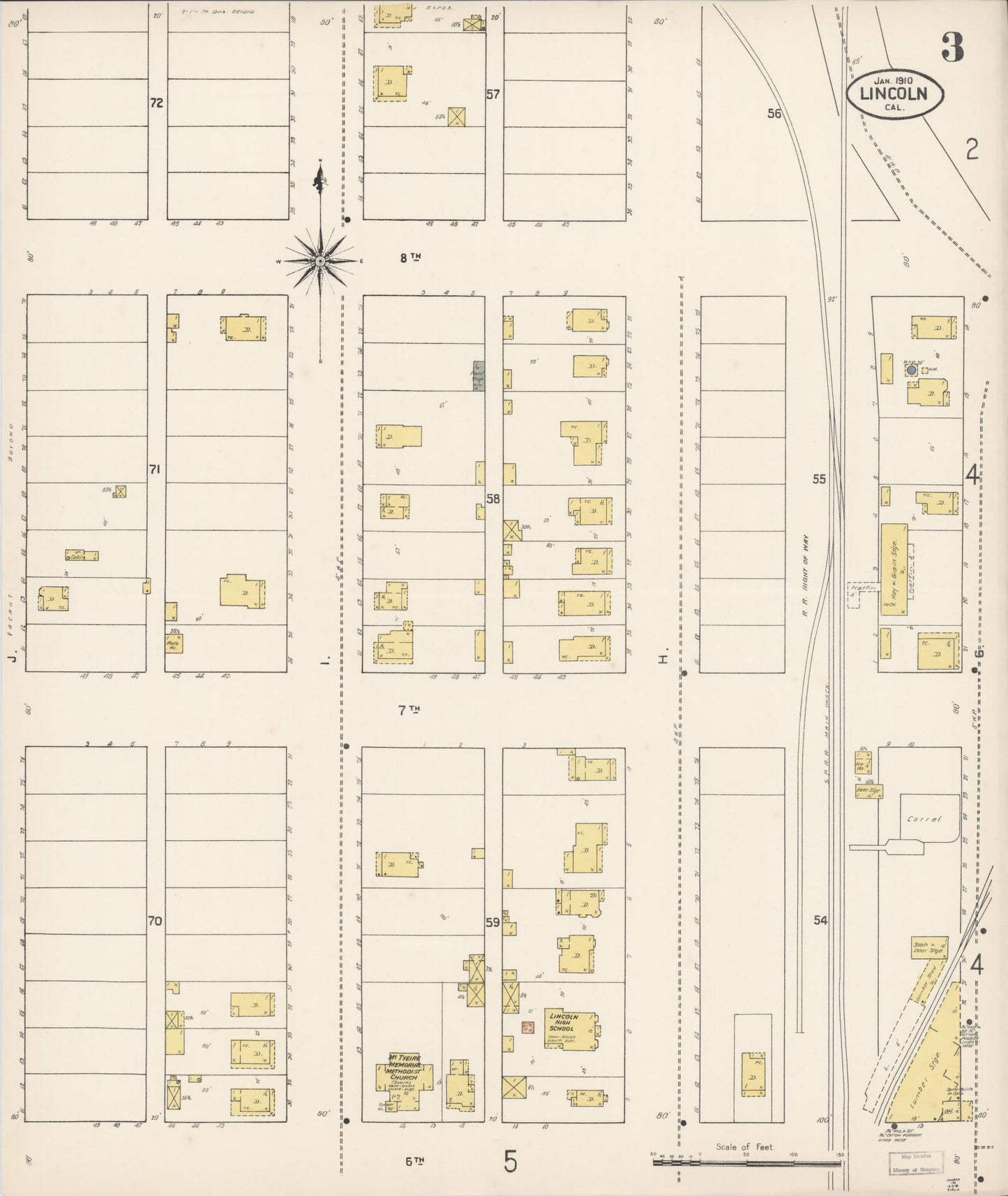 Sanborn Fire Insurance Map from Lincoln, Placer County, California (1910), Sheet #0003 - Historic Sanborn Fire Insurance Map Print, vintage old map wall art, antique decor, genealogy gift, California California map