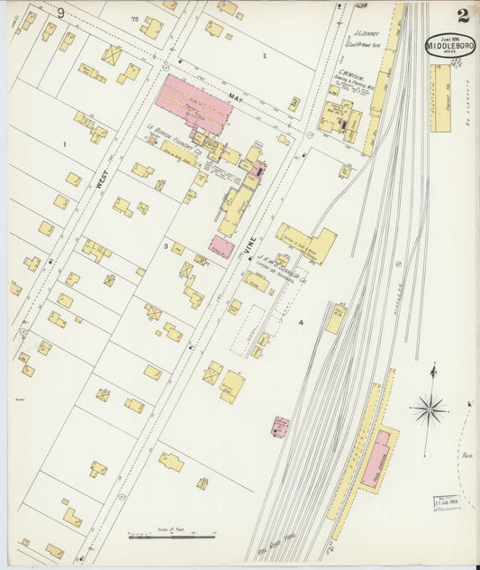 Sanborn Fire Insurance Map from Middleboro, Plymouth County, Massachusetts (1896), Sheet #0002 - Historic Sanborn Fire Insurance Map Print, vintage old map wall art, antique decor, genealogy gift, Massachusetts Massachusetts map