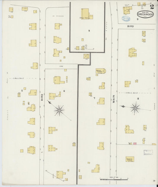 Sanborn Fire Insurance Map from Greenwood, Greenwood County, South Carolina (1894), Sheet #0002 - Historic Sanborn Fire Insurance Map Print, vintage old map wall art, antique decor, genealogy gift, South Carolina South Carolina map