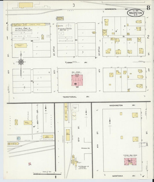 Sanborn Fire Insurance Map from Wahpeton, Richland County, North Dakota (1910), Sheet #0008 - Historic Sanborn Fire Insurance Map Print, vintage old map wall art, antique decor, genealogy gift, North Dakota North Dakota map