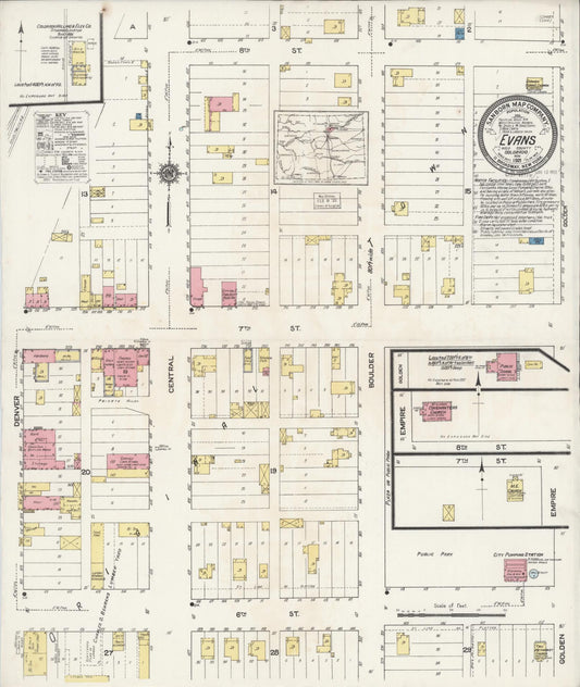 Sanborn Fire Insurance Map from Evans, Weld County, Colorado (1921), Sheet #0001 - Historic Sanborn Fire Insurance Map Print, vintage old map wall art, antique decor, genealogy gift, Colorado Colorado map