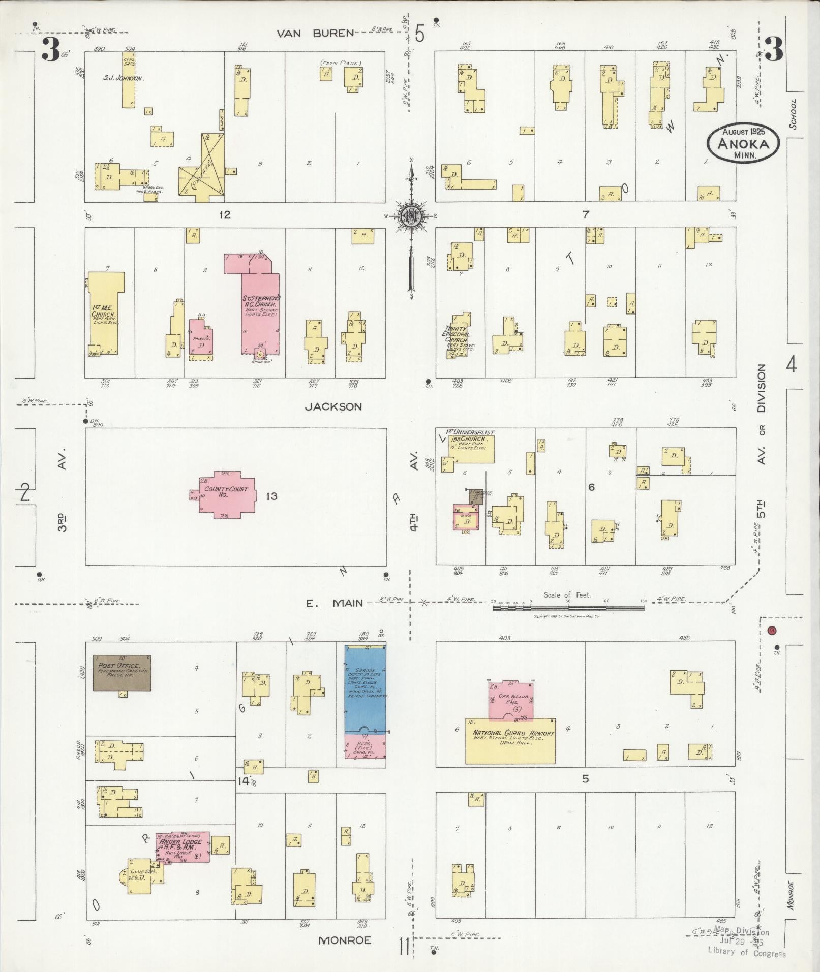 Sanborn Fire Insurance Map from Anoka, Anoka County, Minnesota (1925), Sheet #0003 - Complete Map Set gallery image, historic Sanborn map, vintage wall art, Minnesota Minnesota
