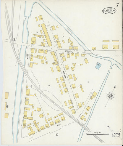 Sanborn Fire Insurance Map from Blackstone, Worcester County, Massachusetts (1898), Sheet #0007 - Complete Map Set gallery image, historic Sanborn map, vintage wall art, Massachusetts Massachusetts