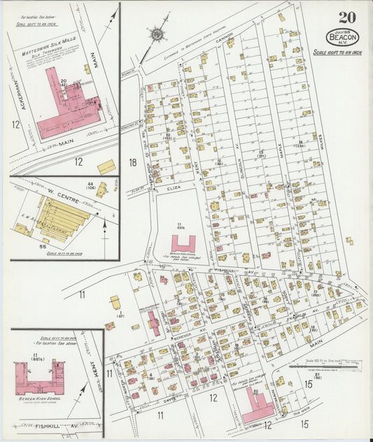 Sanborn Fire Insurance Map from Beacon, Dutchess County, New York (1919), Sheet #0020 - Historic Sanborn Fire Insurance Map Print, vintage old map wall art, antique decor, genealogy gift, New York New York map