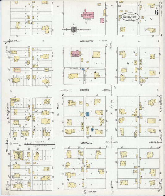 Sanborn Fire Insurance Map from Schuyler, Colfax County, Nebraska (1923), Sheet #0006 - Historic Sanborn Fire Insurance Map Print, vintage old map wall art, antique decor, genealogy gift, Nebraska Nebraska map
