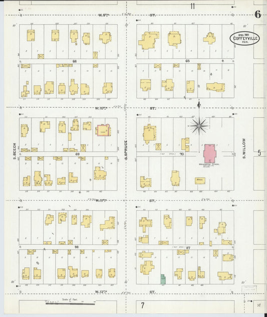 Sanborn Fire Insurance Map from Coffeyville, Montgomery County, Kansas (1905), Sheet #0006 - Historic Sanborn Fire Insurance Map Print, vintage old map wall art, antique decor, genealogy gift, Kansas Kansas map