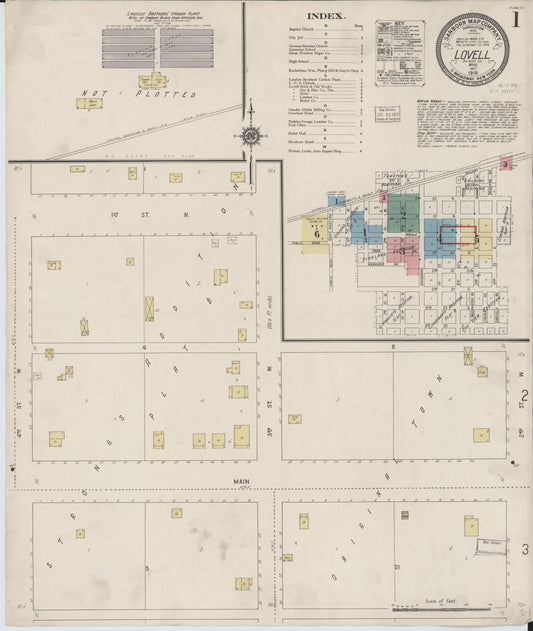Sanborn Fire Insurance Map from Lovell, Big Horn County, Wyoming (1918), Sheet #0001 - Historic Sanborn Fire Insurance Map Print, vintage old map wall art, antique decor, genealogy gift, Wyoming Wyoming map