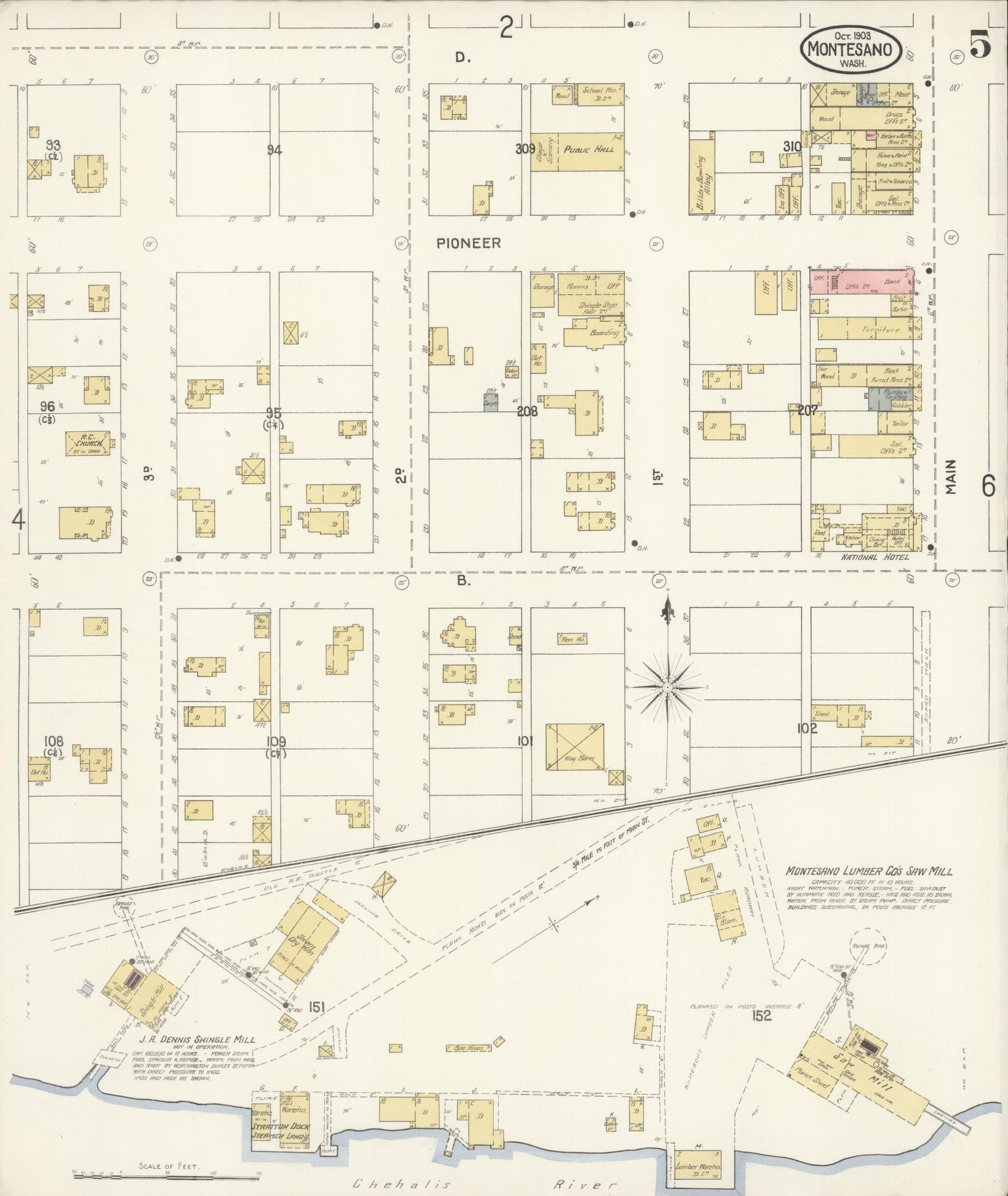 Sanborn Fire Insurance Map from Montesano, Grays Harbor County, Washington (1903), Sheet #0005 - Complete Map Set gallery image, historic Sanborn map, vintage wall art, Washington Washington