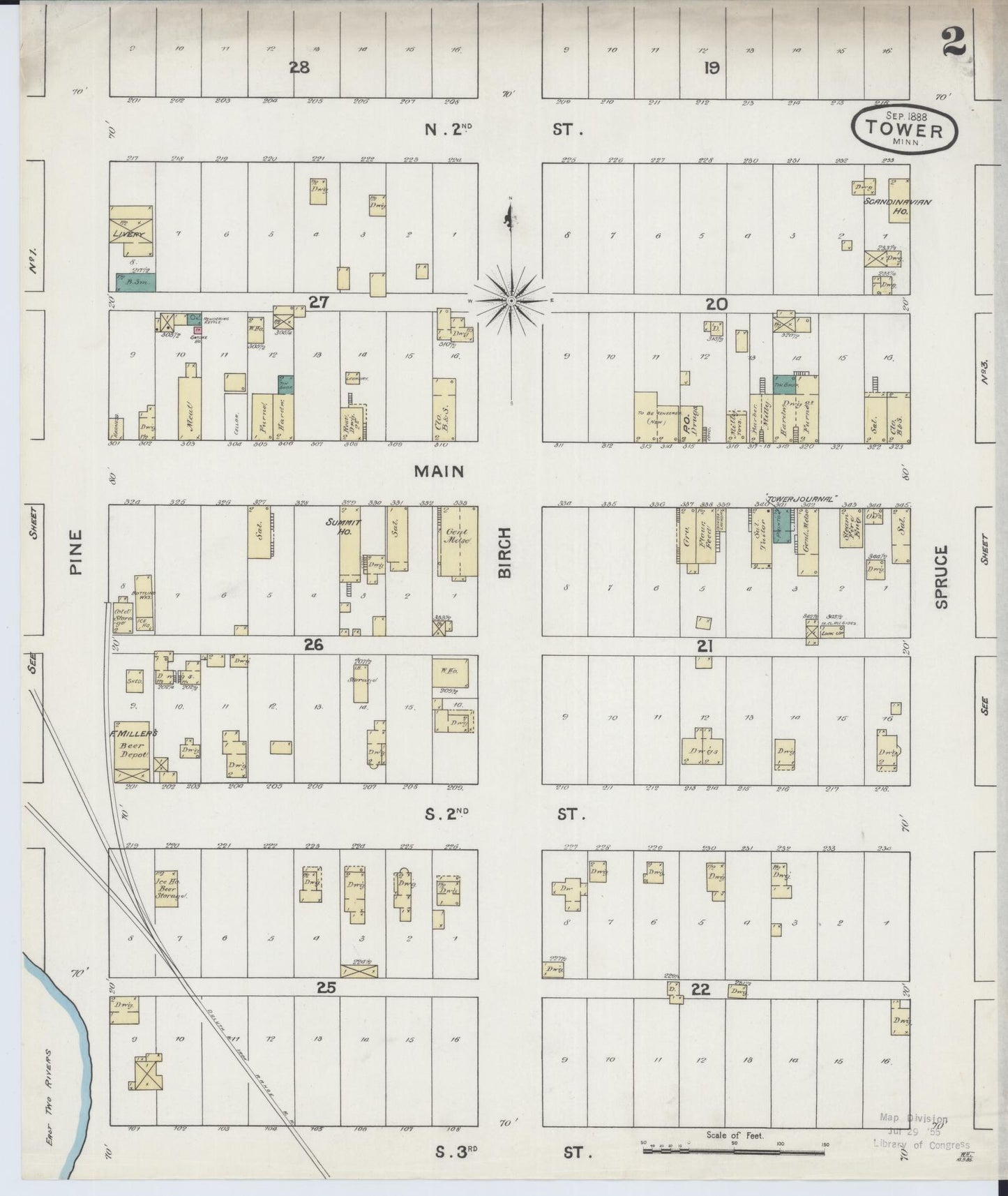 Sanborn Fire Insurance Map from Tower, Saint Louis County, Minnesota (1888), Sheet #0002 - Complete Map Set gallery image, historic Sanborn map, vintage wall art, Minnesota Minnesota
