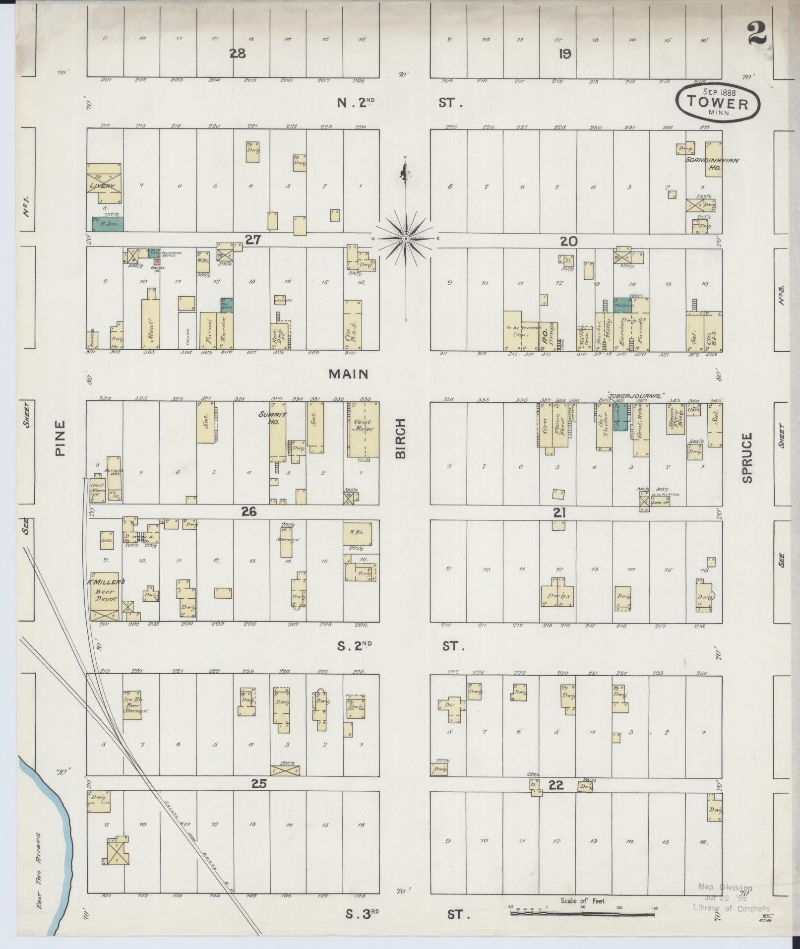 Sanborn Fire Insurance Map from Tower, Saint Louis County, Minnesota (1888), Sheet #0002 - Complete Map Set gallery image, historic Sanborn map, vintage wall art, Minnesota Minnesota