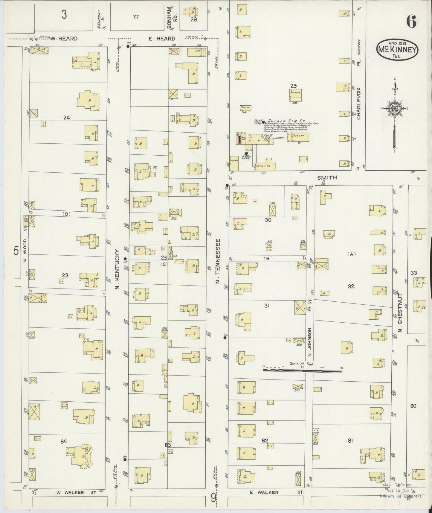 Sanborn Fire Insurance Map from McKinney, Collin County, Texas (1914), Sheet #0006 - Historic Sanborn Fire Insurance Map Print, vintage old map wall art, antique decor, genealogy gift, Texas Texas map