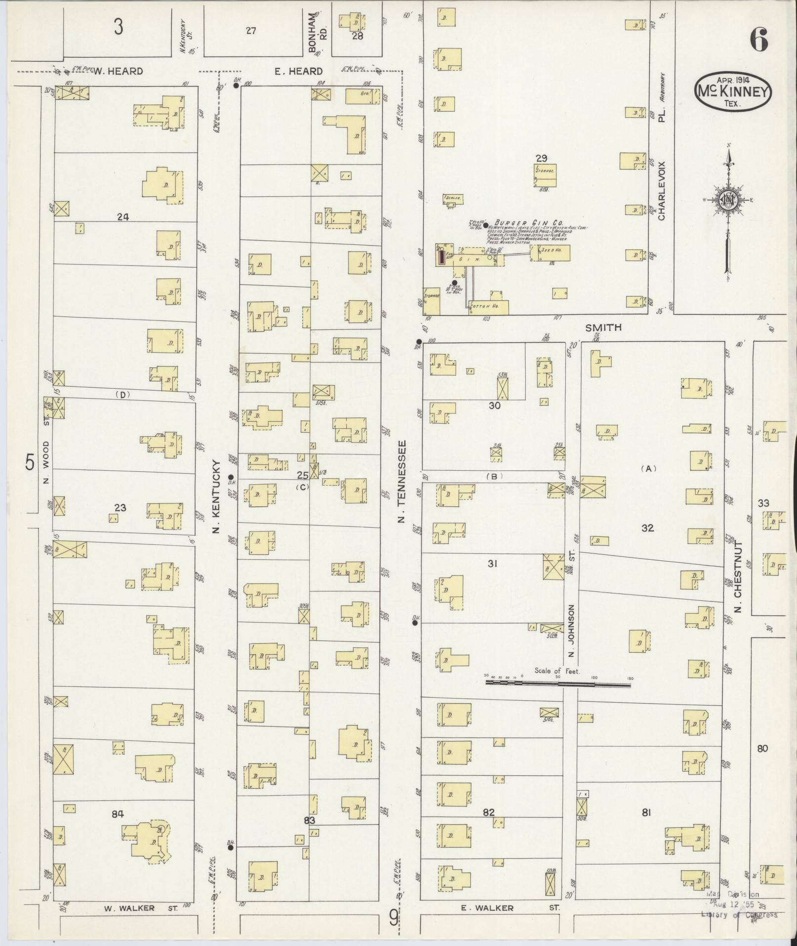 Sanborn Fire Insurance Map from McKinney, Collin County, Texas (1914), Sheet #0006 - Historic Sanborn Fire Insurance Map Print, vintage old map wall art, antique decor, genealogy gift, Texas Texas map