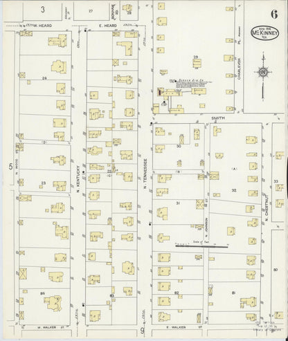 Sanborn Fire Insurance Map from McKinney, Collin County, Texas (1914), Sheet #0006 - Historic Sanborn Fire Insurance Map Print, vintage old map wall art, antique decor, genealogy gift, Texas Texas map